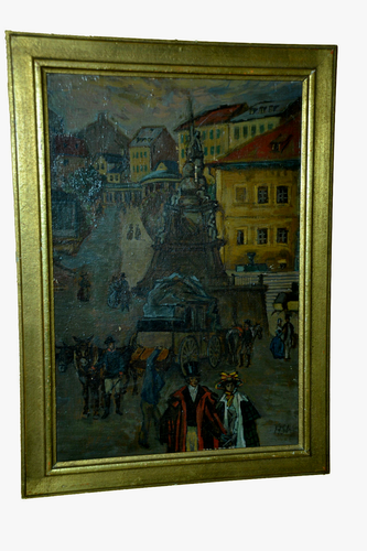 Ölbild, Sperrholz,Monog.H.SK ( Helmut Skarbina) Belebter Platz , wohl um 1920 - Picture 2 of 5