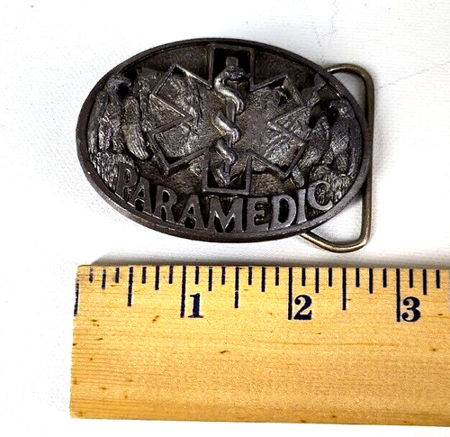 Vtg Pewter Paramedic Belt Buckle with Eagles and Caduceus #1052 USA - Imagen 2 de 6