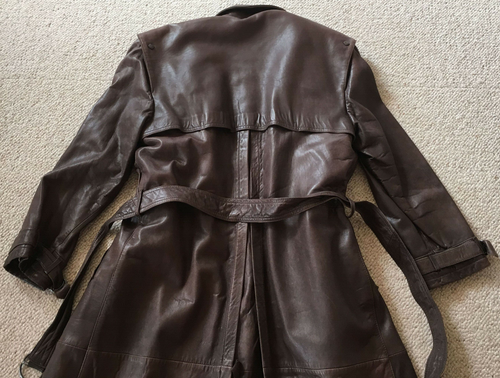 Leather Coat Retro/Vintage Trenchcoat Men Coat 46 Brown Original 1980s TOP - Picture 11 of 13