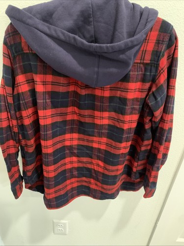 American Eagle Flannel Button Up Shirt Hoodie Mens Sz Small 100% Cotton Shacket - Picture 4 of 4