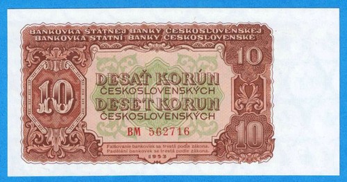 A6 - Czechoslovakia 10 Kr. 1953 Crisp Uncirculated Banknote P. 83 SN: BM-562716