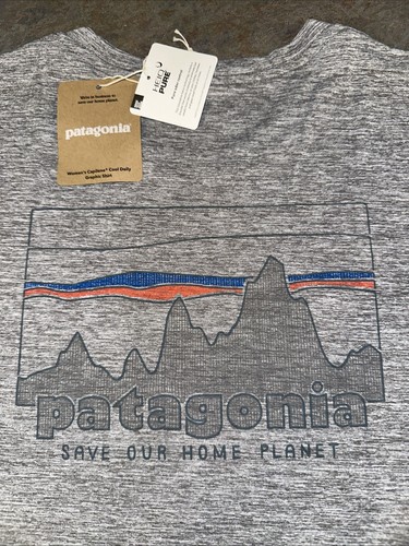 Patagonia Damen M Capilene Cool Daily Shirt Kurzarm Grau SAVE OUR PLANET M