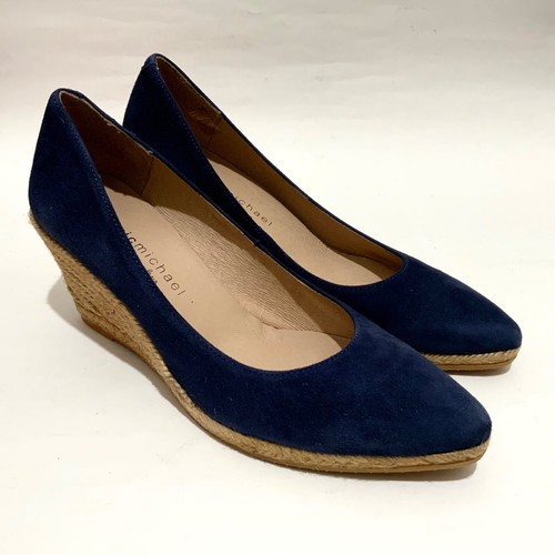 ERIC MICHAEL TEVA WOMEN'S Navy Blue Suede Wedge Pumps Almond Toe Dress Shoes 39 - Picture 7 of 14