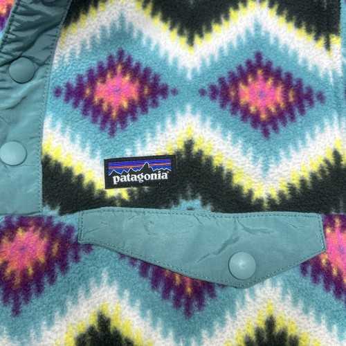 Patagonia Synchilla Fleece Snap-T Pullover Sweater Pink Blue Girls XL 14 Aztec - Picture 4 of 12