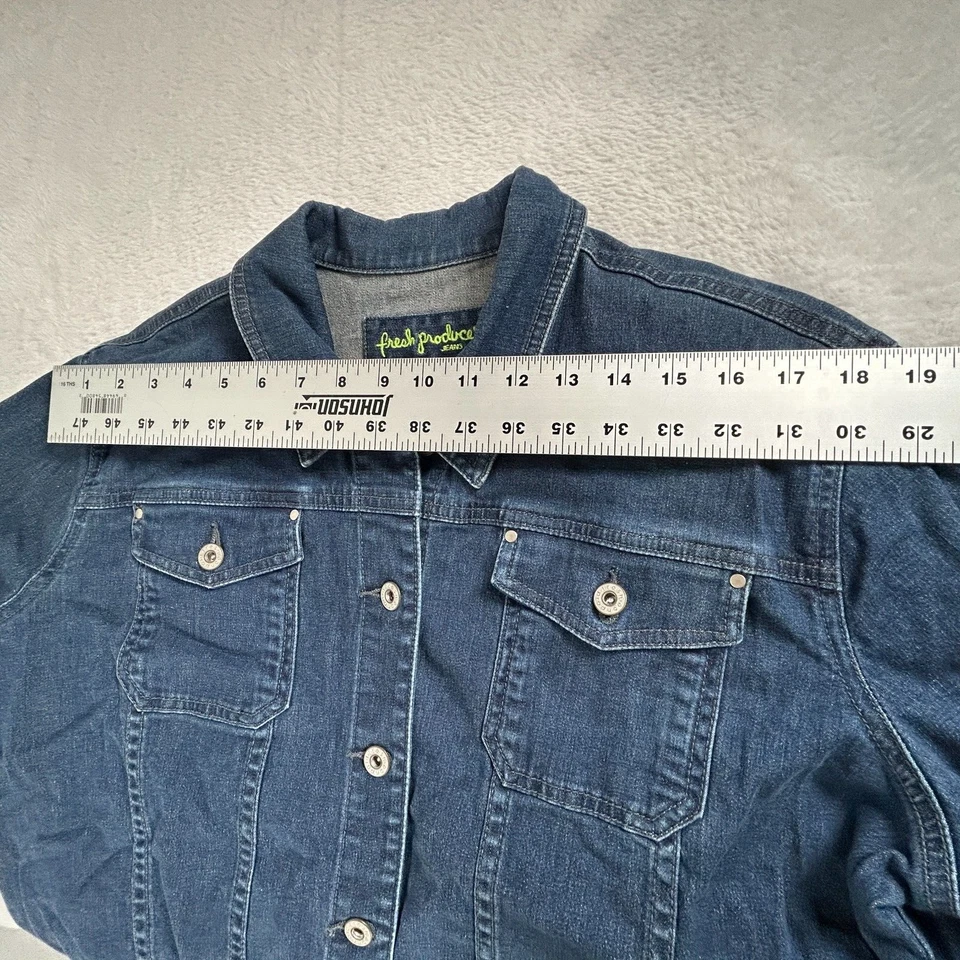 Chaqueta vaquera con botones Fresh Produce para mujer talla XXL azul bolsillos elásticos Foto 4 de 4