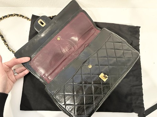 Vintage CHANEL Classic Medium Double Flap Black Lambskin Bag W Authenticity Card - Picture 6 of 18