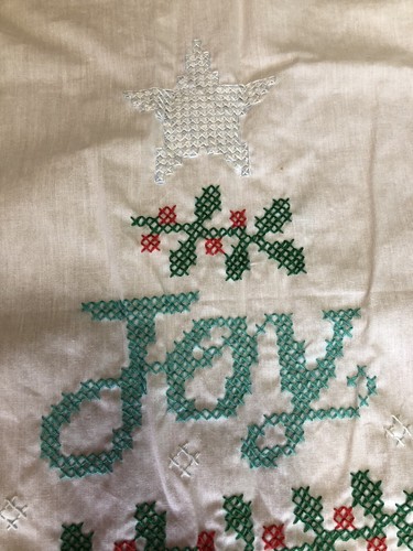 Vintage Hand Kreuzgenäht 35x44 Stoff Panel Weihnachtsbaum Joy Peace Noel - Bild 4 von 8