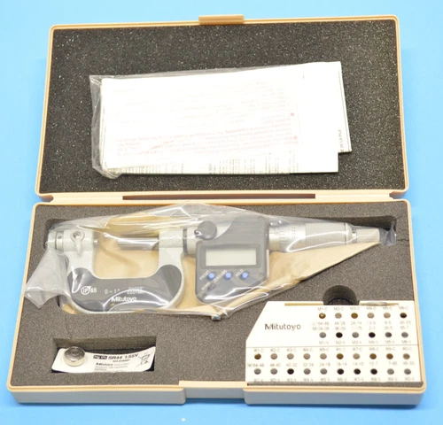 MITUTOYO DIGITAL 0-1" THREAD PITCH MICROMETER + 6 PAIR ANVIL SET 326-351-10
