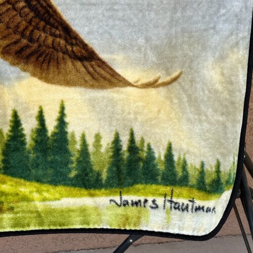 Vtg James Hautman Soaring Flying Eagle 60x45 Soft Blanket Throw Bedspread - Picture 4 of 9
