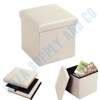 Faux Leather Ottoman Storage Beige Footstool Square Cube Box Seat Tabouret Pouf Faux Leather Ottoman Storage Beige Footstool Square Cube Box Seat Tabouret Pouf