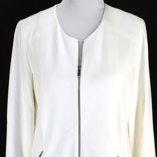 Chicos Blazer Jacket Size 1 M Antique White Long Sleeve Womens Zip Front Topper - Picture 2 of 6