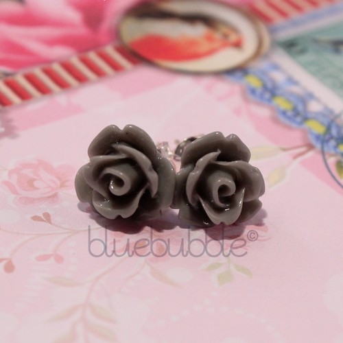 FUNKY VINTAGE 10mm ROSE EARRINGS 28 COLOURS CUTE KITSCH RETRO BOHO CHIC EMO GIFT - Picture 24 of 28