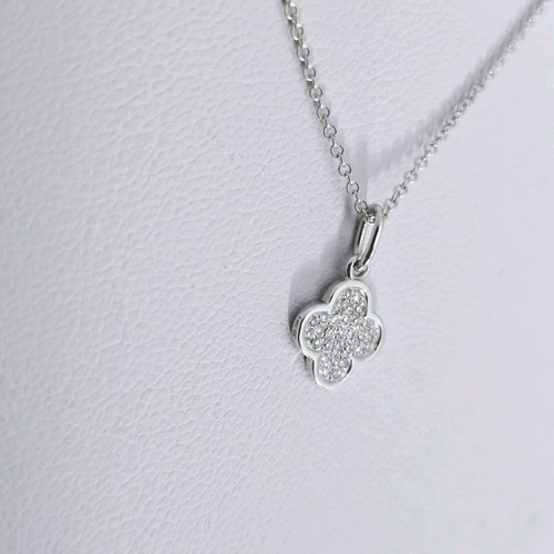 Massiver 14K Weißgold natürlicher Diamant Kleeblatt Anhänger Halskette - Bild 13 von 24