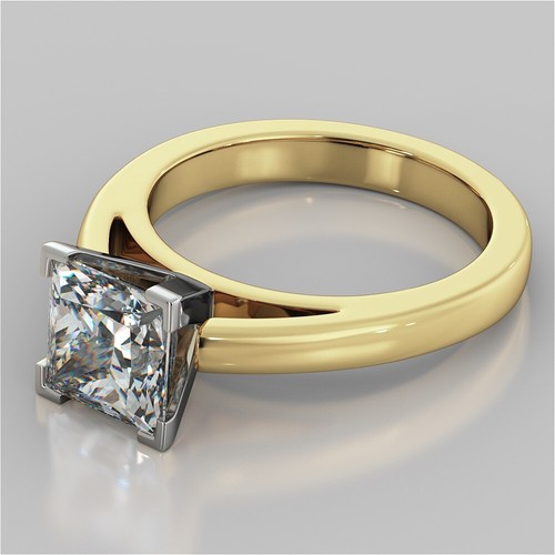 14K Yellow Gold Princess Cut Lab Grown Diamond Engagement Ring for Women - Picture 2 of 7