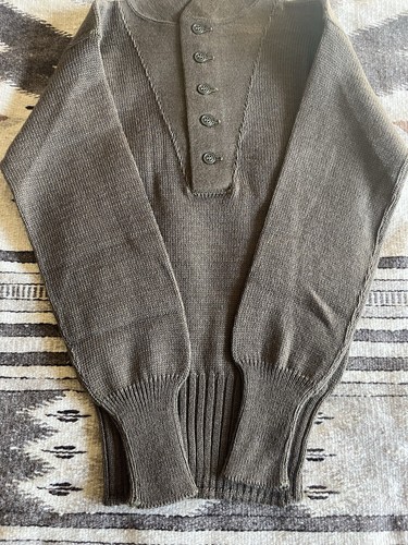 Vintage Army Sweater Olive Drab Green 5 Button Military Jumper GI Fatigue WWII - Picture 5 of 7