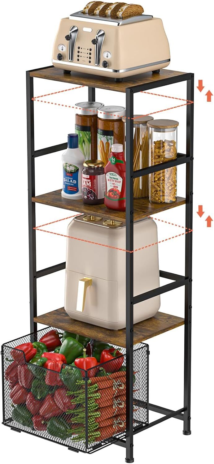 4-Tier Adjustable Kitchen Storage Rack - Kitchen Shelf Organizer Freestandi...-image