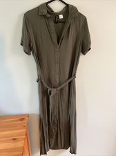 H&M Long Khaki Shirt Dress Size 8