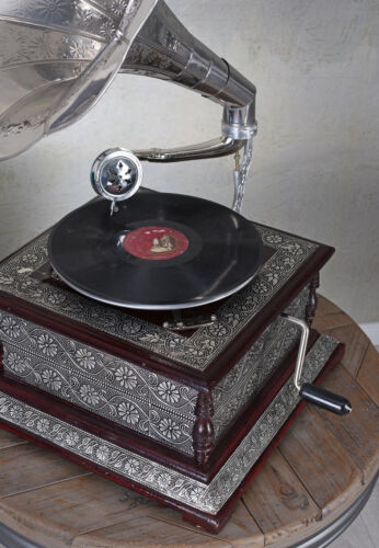 Trichtergrammophon Silber Grammophon his Masters Voice Tischgrammophon Grammofon - Bild 6 von 7