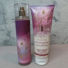 Bath  Body Works STRAWBERRY SNOWFLAKES Body Mist Spray FFM Cream Lotion Set 2