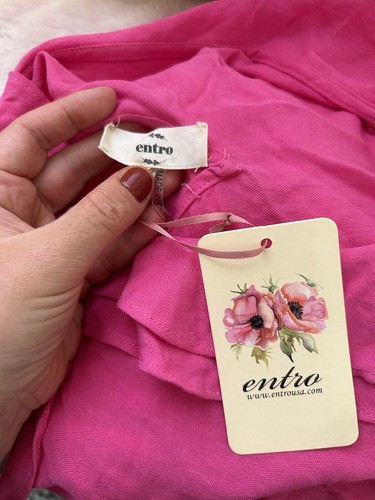 Top senza maniche Entro donna fucsia rosa caldo collo alto cravatta schiena volant taglia M nuovo con etichette - Foto 7 di 8