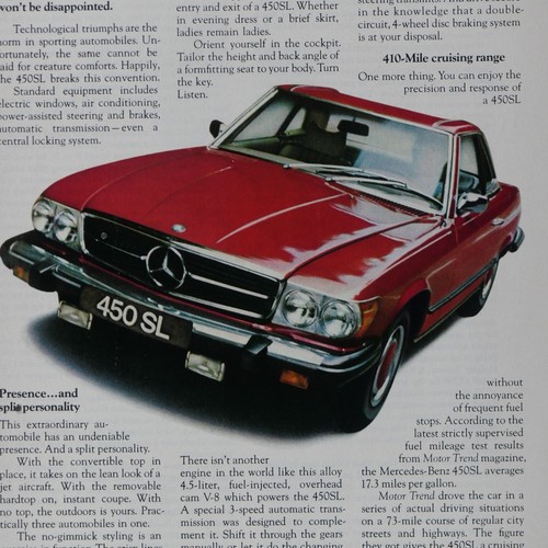 1974 Mercedes Benz 450 SL Vintage Red Spoil Yourself Original Print Ad 8.5x11" - Picture 2 of 5