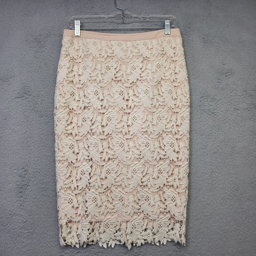 Lounge grauer Bleistiftrock Damen M weiß Häkel tailliert Blumen Spitze Overlay Luxus - Bild 1 von 14