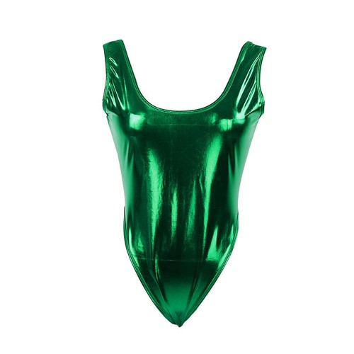 One Piece Metallic Swimmer Leather Bodysuit Babydoll Lingerie Shinny Catsuit 1pc - Picture 4 of 5
