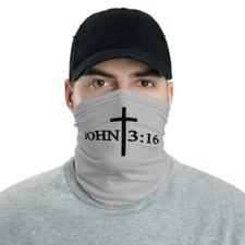 NEW John 3:16 Face Mask Neck Gaiter Grey