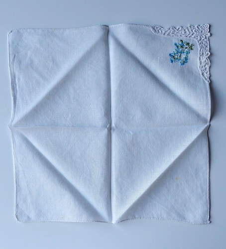 Vintage Embroidered Decorative Hankie With Blue Flower Design From 1960s - Picture 2 of 6