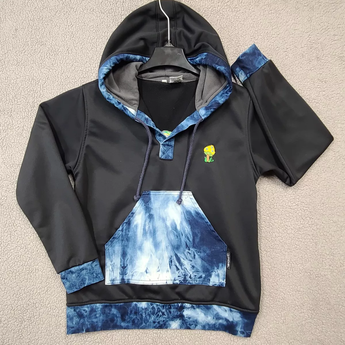 Ixchel Hoodie Mens S Black Blue Smoke Pullover Mushroom Hippie