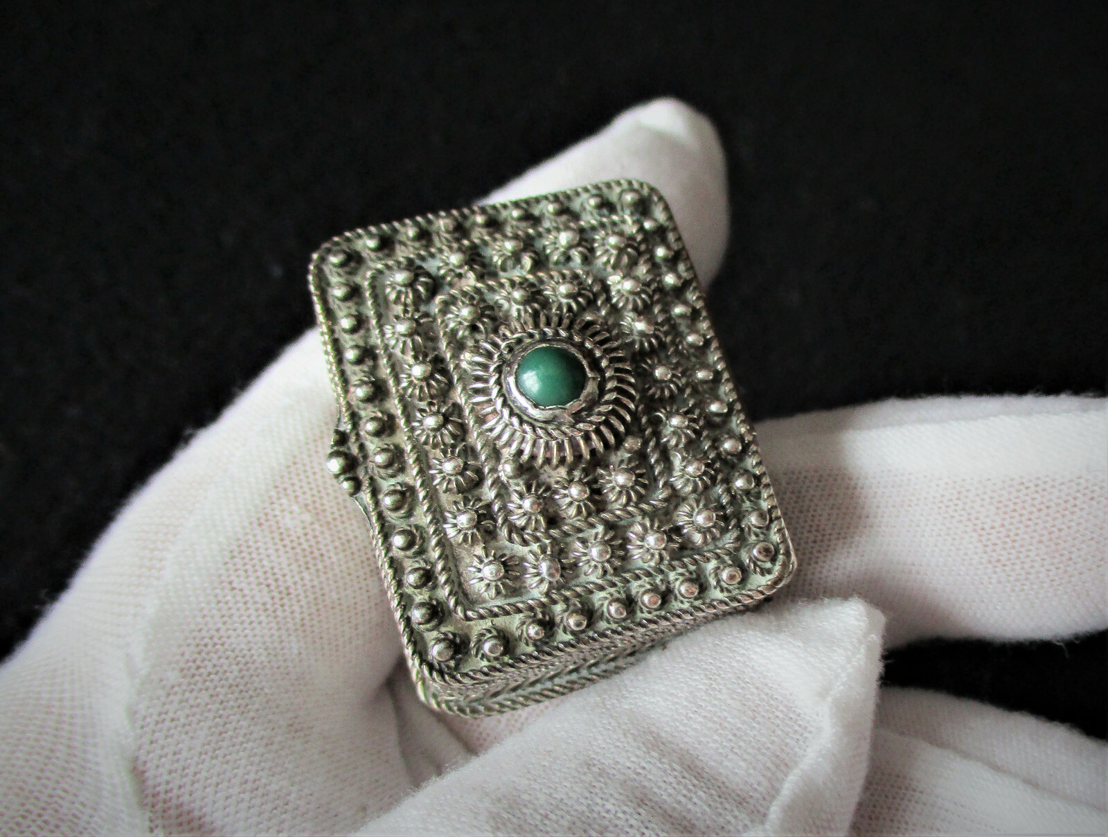 Details zu Ancien alte filigrane persische Silber Dose Sterling Feinsilberhandarbeit Jade Beliebtes neuestes Produkt