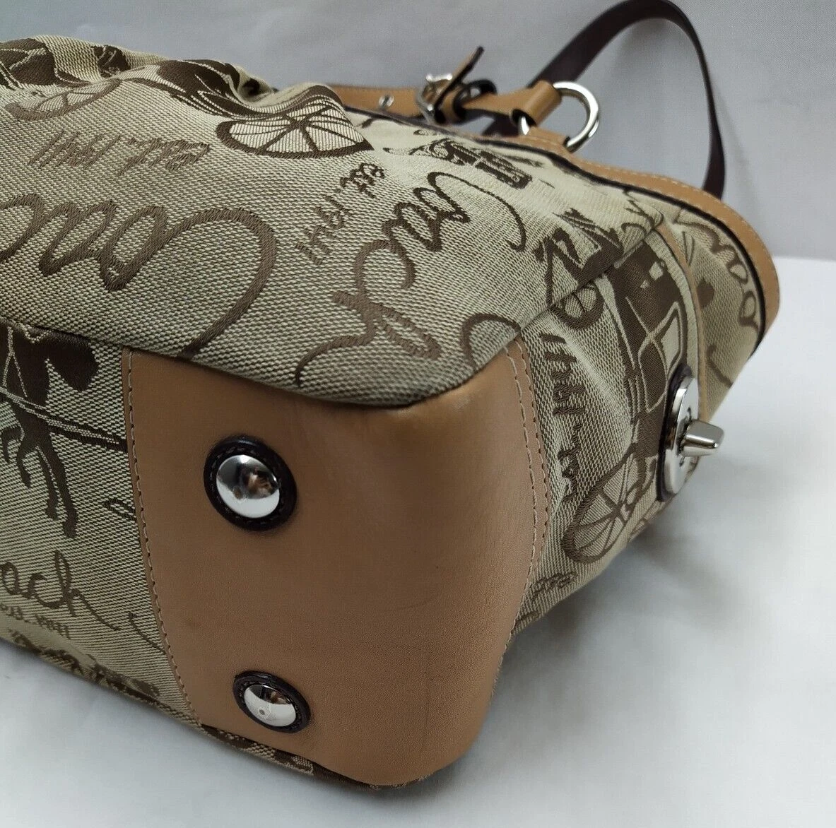 Borsa Coach cavallo e carrozza marrone tela bordo pelle chiusura cerniera tote bag