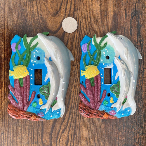 VTG Dolphin Fish Light Switch Plate Cover Resin Fish Ocean Beach Decor_Set of 2 - Picture 2 of 16