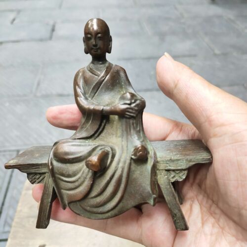 4,8" Tibetischer Buddhismus Bronze Bank Bodhidharma Bodhisattva Buddha Statue Sammeln - Bild 5 von 6