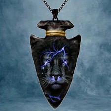 Trendy Fashion Lion Pattern Indian Style Black Arrowhead Pendant Necklace