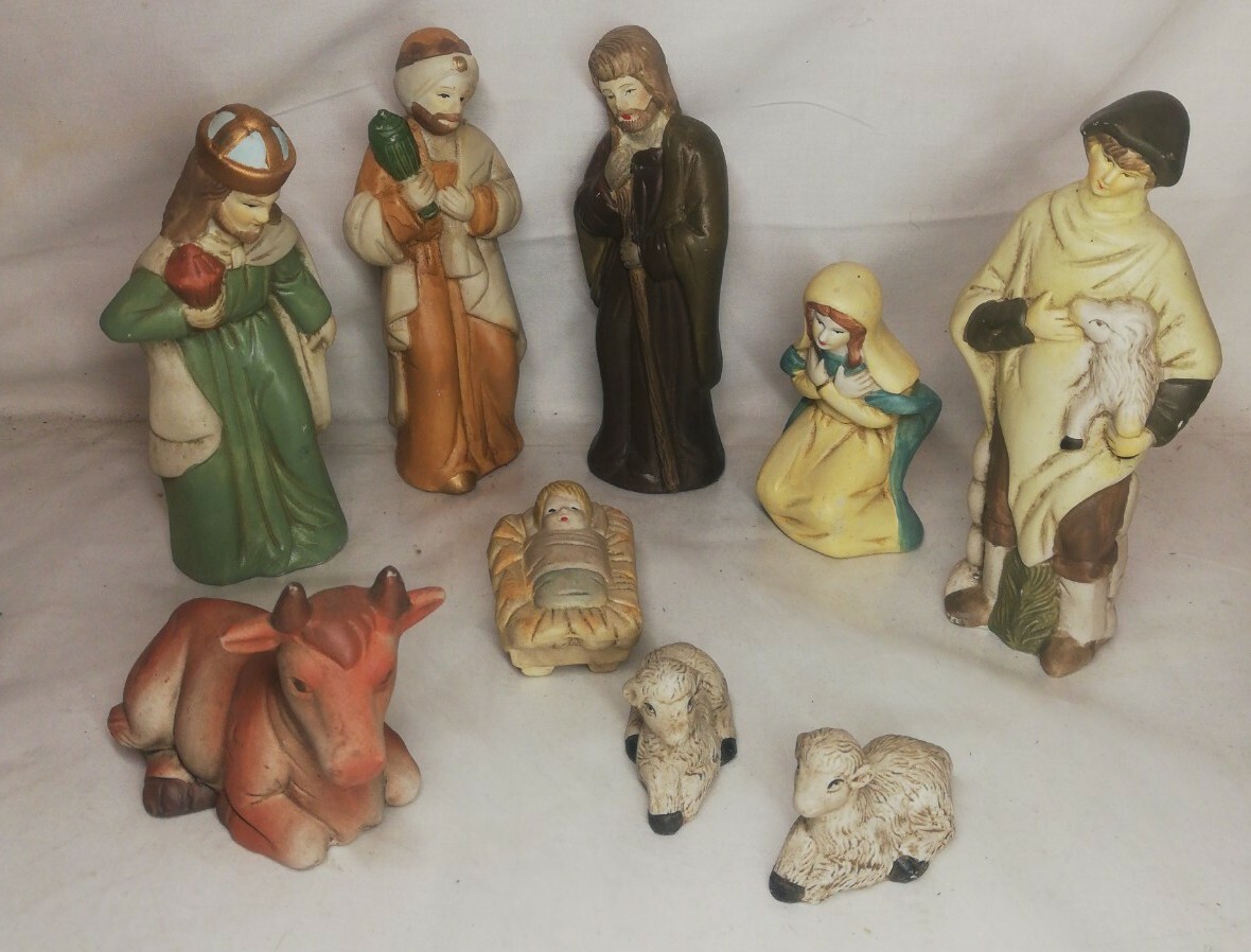 Ancien santon Marie, Jésus, Joseph, Roi Mage, Anneaux, Vache Nieuwe voorraden
