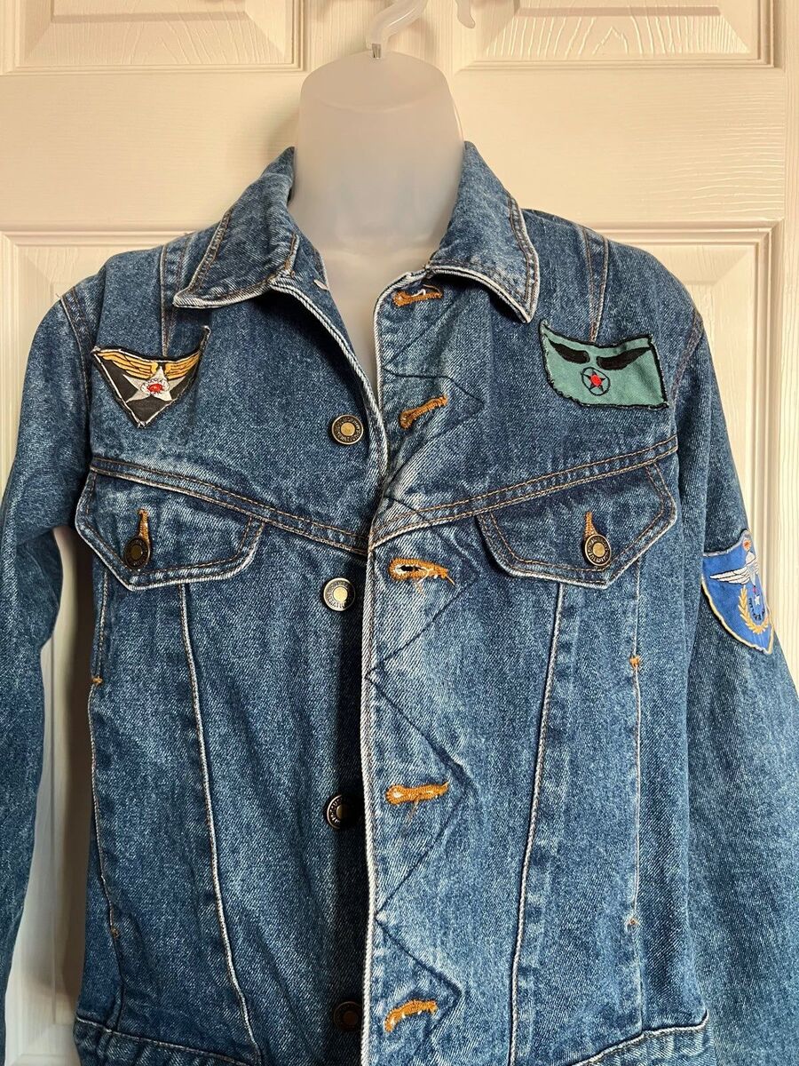 Vintage Military Denim Jean Jacket Patches Streetwear Retro Denim Jacket