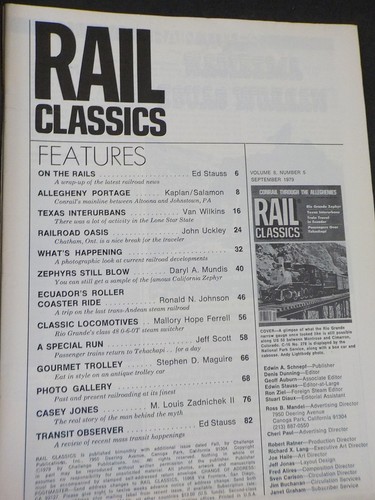 Revista Rail Classics 1979 septiembre V8#5 Conrail a través de Alleghenies RG Zephyr Te - Imagen 2 de 2