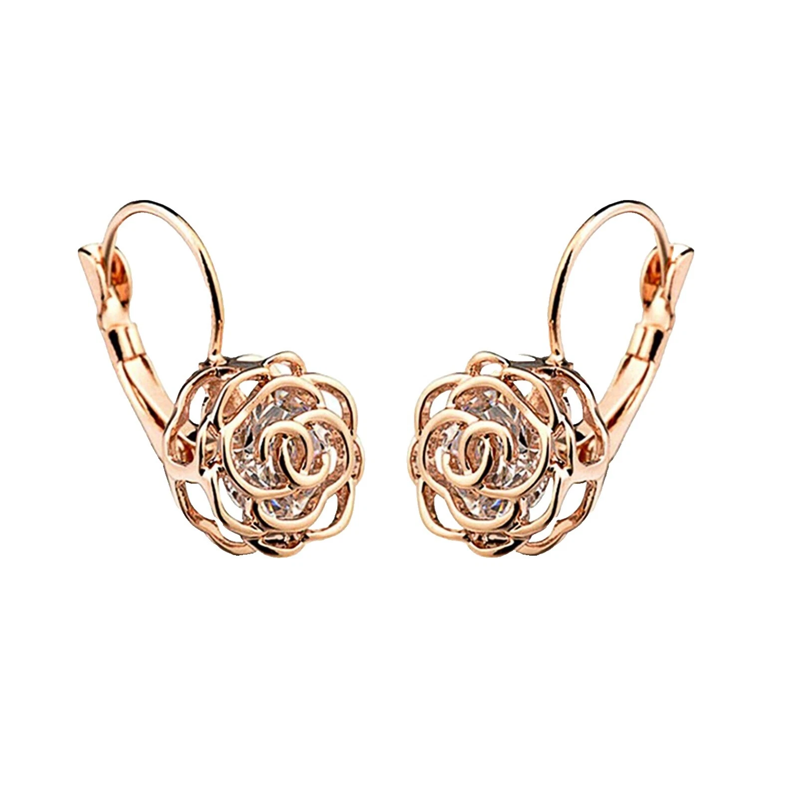 Flowers & Plants Crystal Rose Gold Plated Fashion Earrings