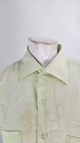 Arrow Decton Men's Shirt 2XL Sanforized Lime Green Cotton Vintage Short Sleeve - Picture 3 of 8
