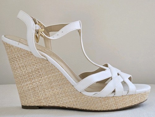 Jessica Simpson Damen-Keilsandalen 7,5 M weiß Knöchelriemen offene Zehenpartie Espadrille