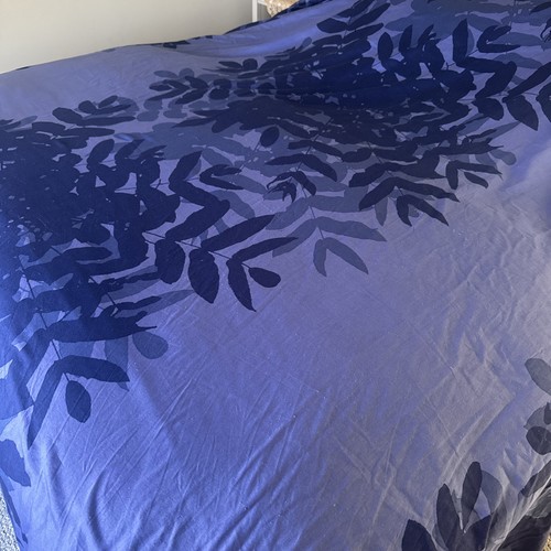 Marimekko crate & barrel queen size Davé cover navy purple leaf print design.