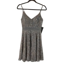 Jodie Kristopher Dress Womens 5 Gray Flared Skirt Spaghetti Strap Sequins Lined