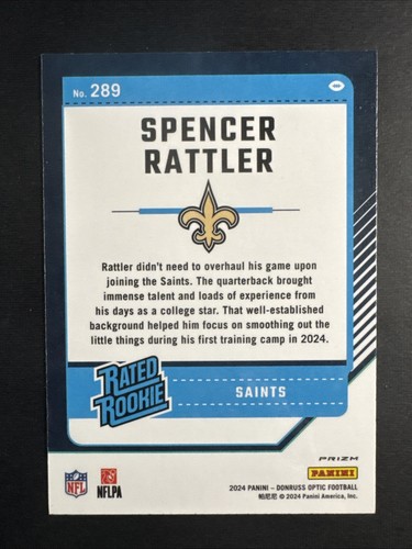 2024 Panini Donruss Optic Football Spencer Rattler RC - HOLO - Saints - Picture 4 of 4