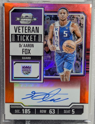   2023-24 Contenders Optic De Aaron Fox Veteran Ticket Auto Red  /49    