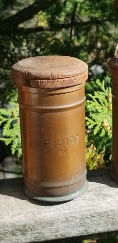 4 ANTIQUE APOTHOCARY COPPER CANNISTERS POWDERED PUMICE GENERAL / DRUG STORE - Picture 5 of 24