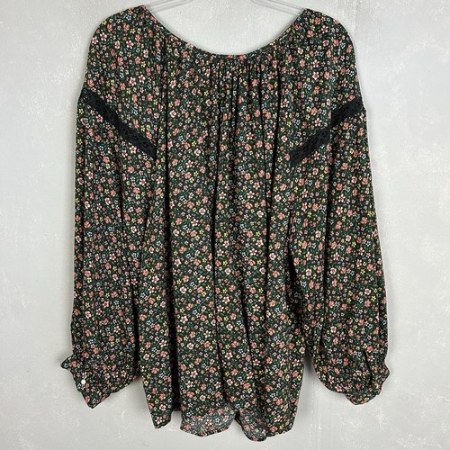 Old Navy plus size 3X long sleeve button front blouse black floral boho lace - Picture 8 of 12