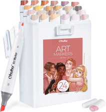 Ohuhu Alcohol Markers Slim Broad and Fine Tip, 24+1 Skin Tones Seamless Blending