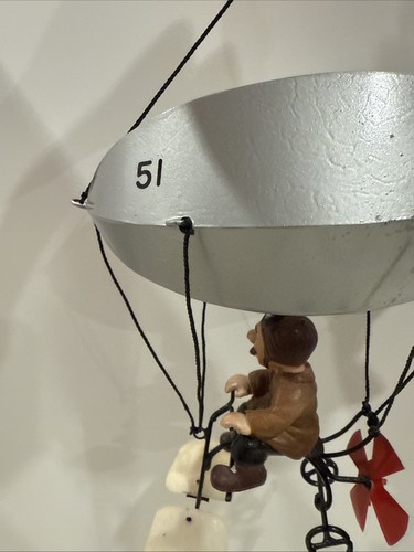 Airship Christmas Ornament Man Peddling A Bike With Zeppelin Blimp Early Flight - Picture 8 of 11