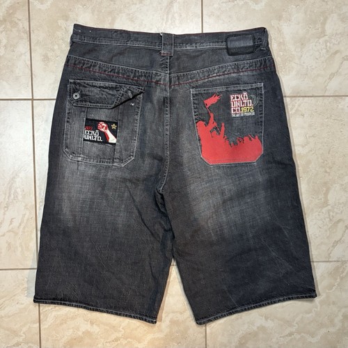 vtg y2k ecko unltd. baggy embroidered skater revolution jorts mens 40